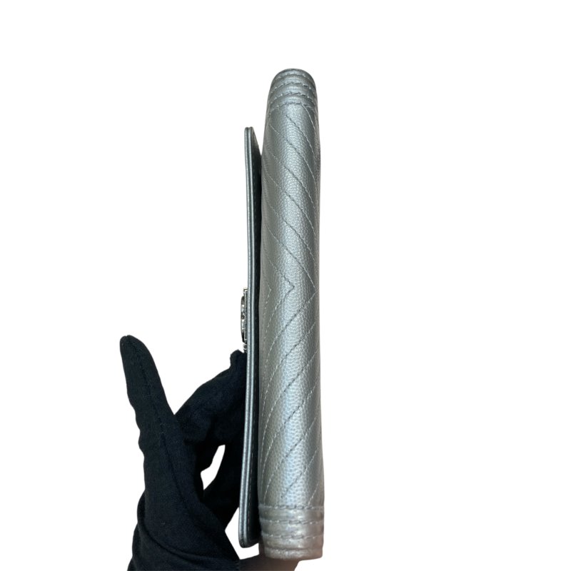 CHANEL香奈兒 LEBOY翻蓋長夾 荔枝牛皮 銀色 銀釦-5