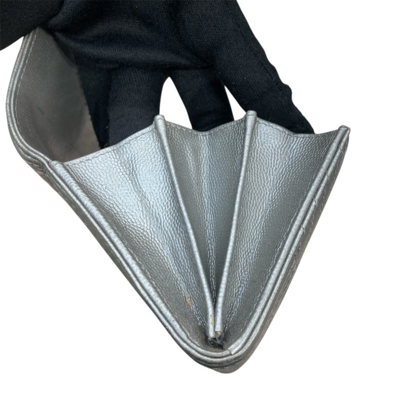 CHANEL香奈兒 LEBOY翻蓋長夾 荔枝牛皮 銀色 銀釦-6