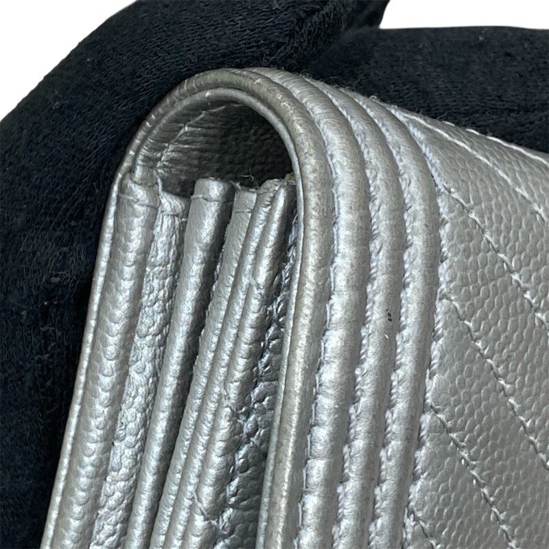 CHANEL香奈兒 LEBOY翻蓋長夾 荔枝牛皮 銀色 銀釦-11