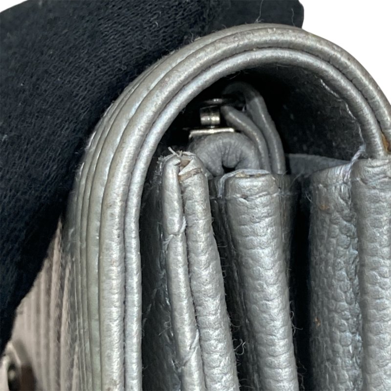 CHANEL香奈兒 LEBOY翻蓋長夾 荔枝牛皮 銀色 銀釦-12