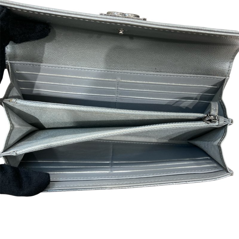 CHANEL香奈兒 LEBOY翻蓋長夾 荔枝牛皮 銀色 銀釦-14