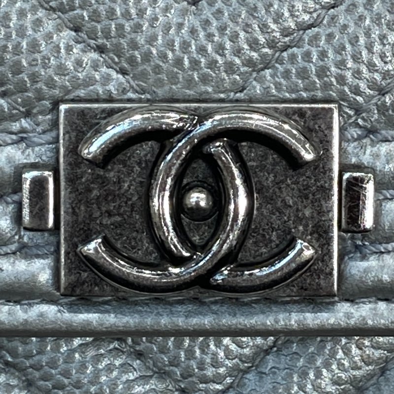 CHANEL香奈兒 LEBOY翻蓋長夾 荔枝牛皮 銀色 銀釦-22