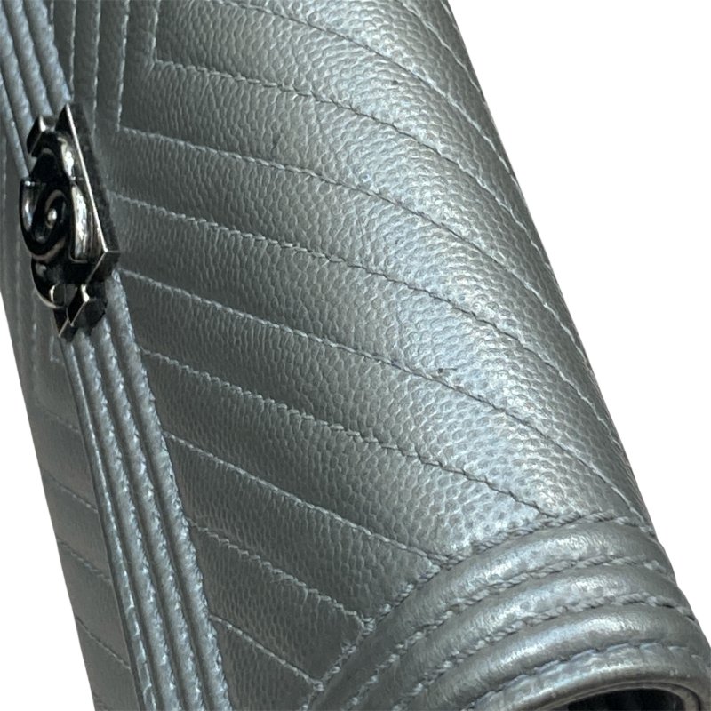 CHANEL香奈兒 LEBOY翻蓋長夾 荔枝牛皮 銀色 銀釦-23