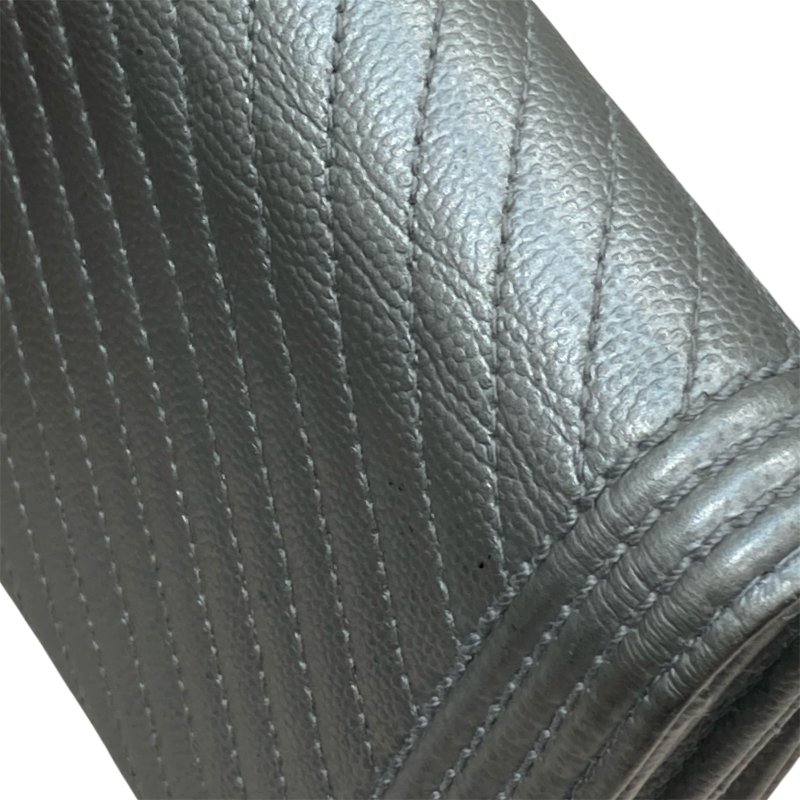 CHANEL香奈兒 LEBOY翻蓋長夾 荔枝牛皮 銀色 銀釦-26