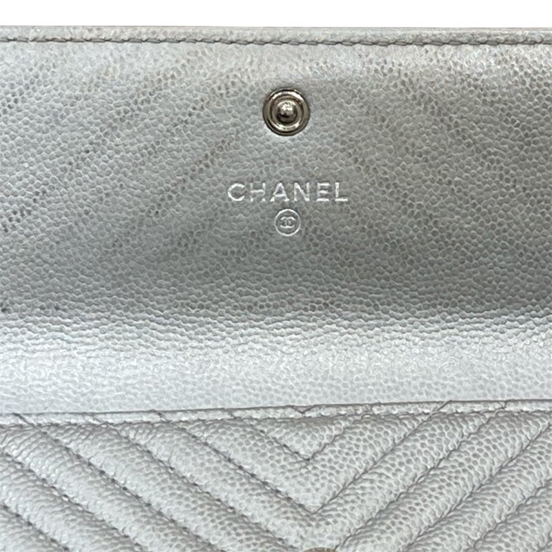 CHANEL香奈兒 LEBOY翻蓋長夾 荔枝牛皮 銀色 銀釦-27