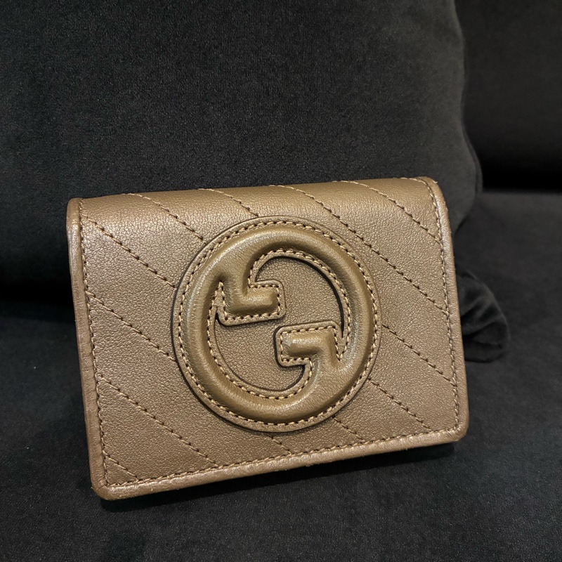 Gucci墨綠牛皮雙G釦式短夾-0