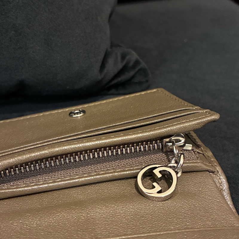 Gucci墨綠牛皮雙G釦式短夾-2