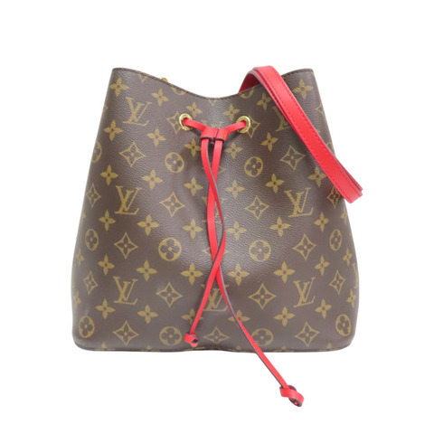 棕/罌粟紅色 原花帆布 牛皮 NeoNoe MM 水桶包 肩背包【LOUIS VUITTON LV 路易威登】 M44021