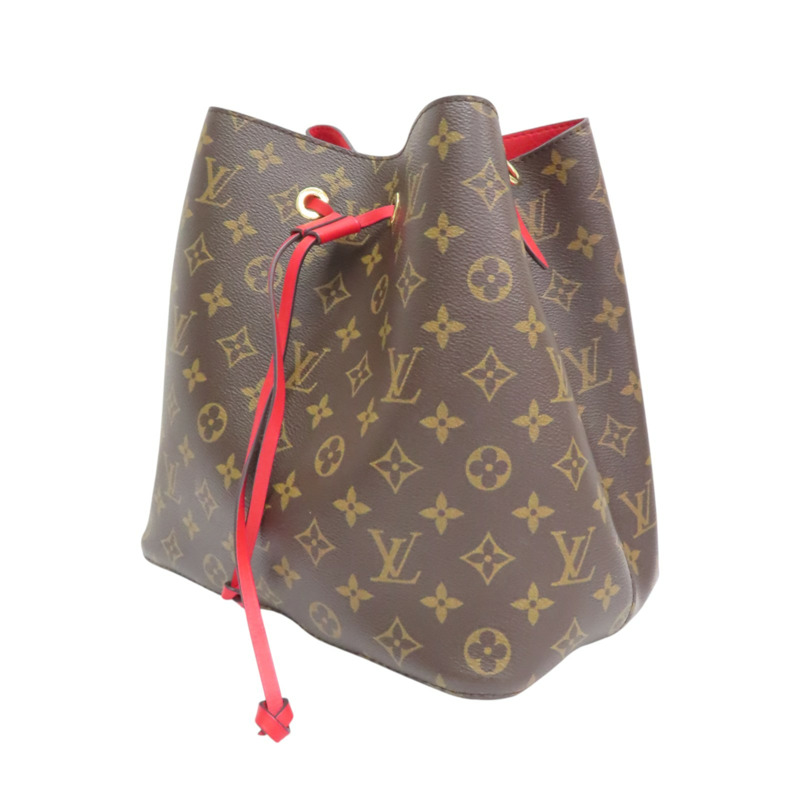 棕/罌粟紅色 原花帆布 牛皮 NeoNoe MM 水桶包 肩背包【LOUIS VUITTON LV 路易威登】 M44021-2