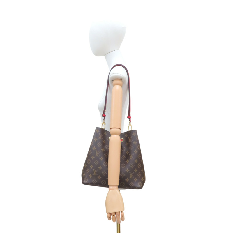棕/罌粟紅色 原花帆布 牛皮 NeoNoe MM 水桶包 肩背包【LOUIS VUITTON LV 路易威登】 M44021-9