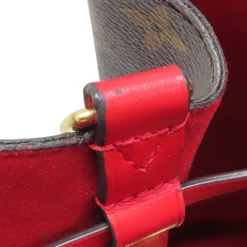 棕/罌粟紅色 原花帆布 牛皮 NeoNoe MM 水桶包 肩背包【LOUIS VUITTON LV 路易威登】 M44021-14