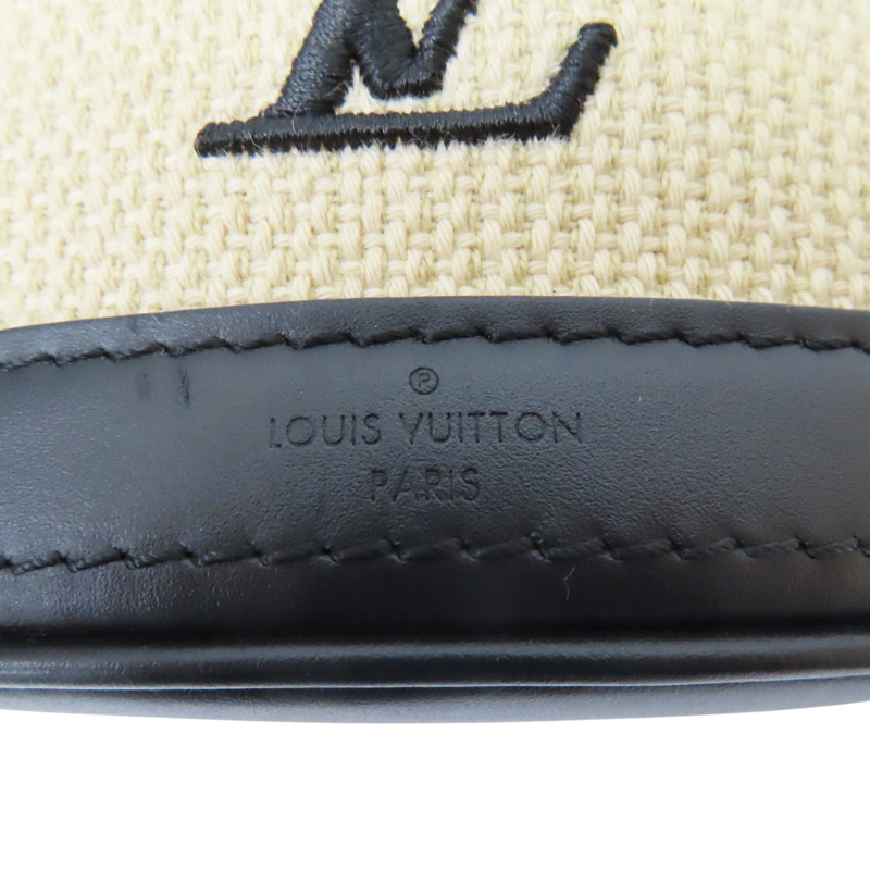 米色帆布 刺繡原花 黑色牛皮飾邊 Nano Bucket 兩用包【LOUIS VUITTON LV 路易威登】 M82418-5