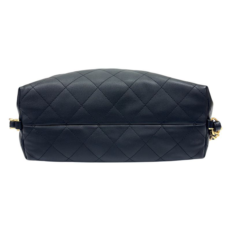 黑色 菱格紋 牛皮 雙肩 HOBO 肩背包 金扣【CHANEL 香奈兒】 AS5523-3