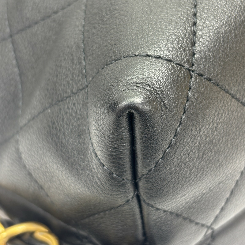 黑色 菱格紋 牛皮 雙肩 HOBO 肩背包 金扣【CHANEL 香奈兒】 AS5523-11