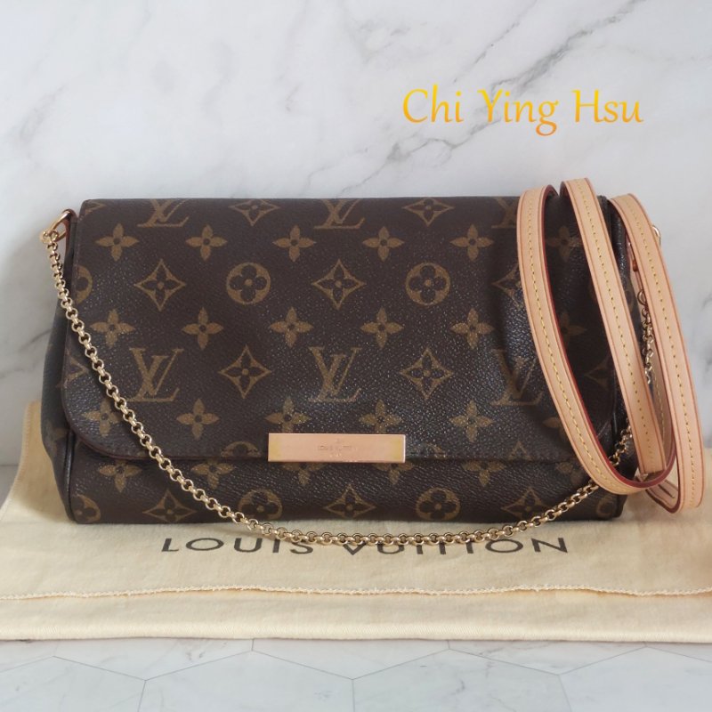 LV 經典老花M40718 🎀現品實拍 🎀 Favorite MM 經典花紋鍊條肩背包 斜背包~二手-1