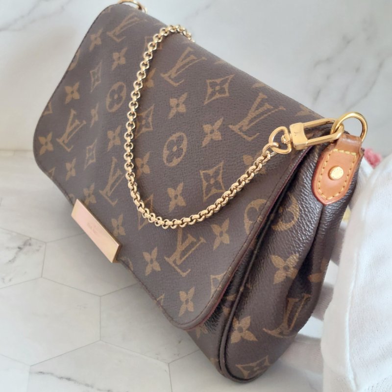 LV 經典老花M40718 🎀現品實拍 🎀 Favorite MM 經典花紋鍊條肩背包 斜背包~二手-3