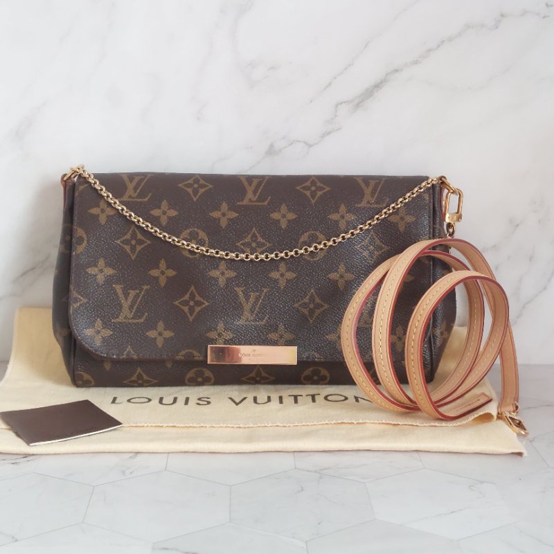 LV 經典老花M40718 🎀現品實拍 🎀 Favorite MM 經典花紋鍊條肩背包 斜背包~二手-4