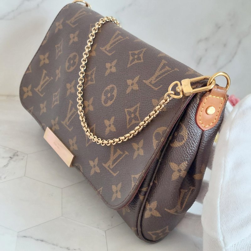 LV 經典老花M40718 🎀現品實拍 🎀 Favorite MM 經典花紋鍊條肩背包 斜背包~二手-14