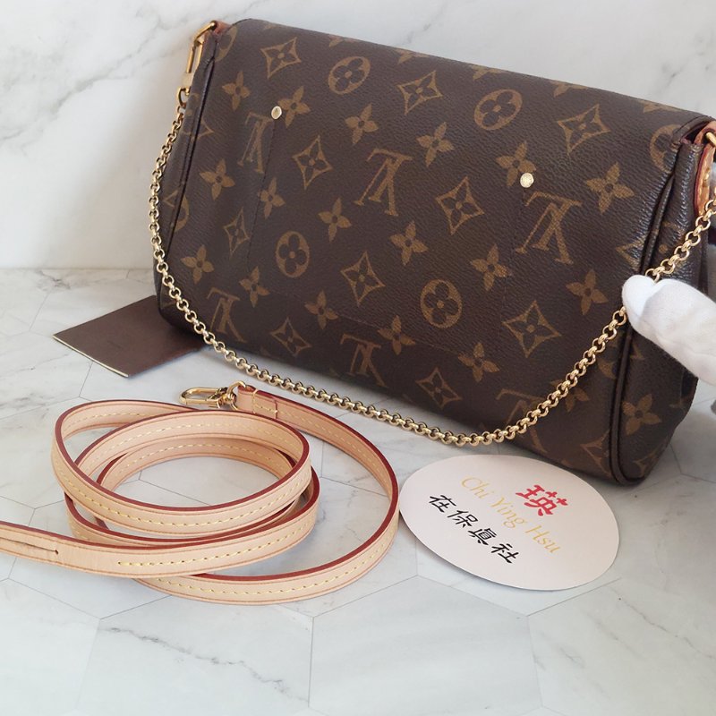 LV 經典老花M40718 🎀現品實拍 🎀 Favorite MM 經典花紋鍊條肩背包 斜背包~二手-17