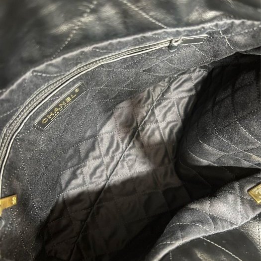 東區正精品㊣CHANEL 22 BAG AS3260 香奈兒黑色全皮米白字金幣金鍊熊貓肩背包購物袋包小款 RZ6187-2
