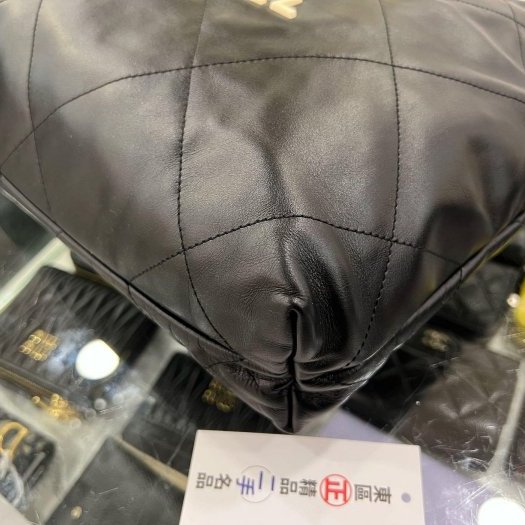 東區正精品㊣CHANEL 22 BAG AS3260 香奈兒黑色全皮米白字金幣金鍊熊貓肩背包購物袋包小款 RZ6187-9