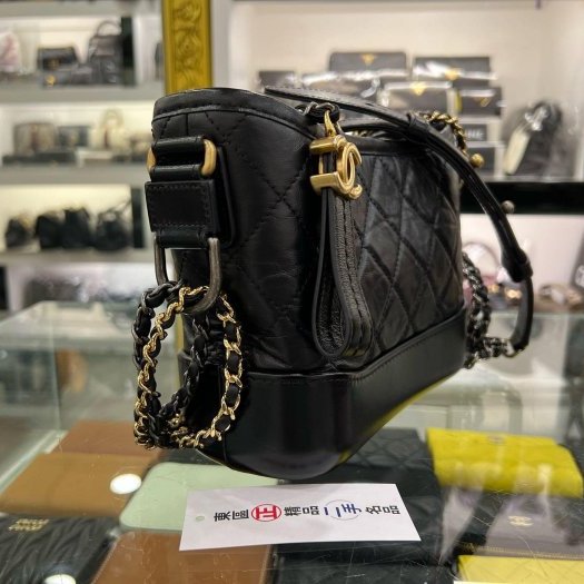 東區正精品㊣CHANEL A91810 香奈兒黑色牛皮金銀雙色皮穿鍊帶流浪包肩背包斜背包小款 RZ6188-1