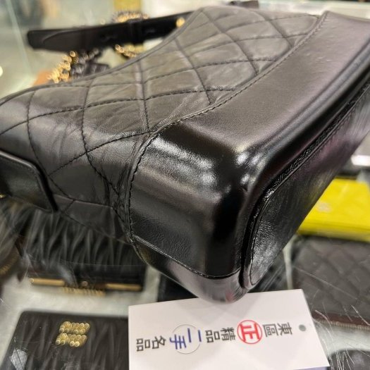 東區正精品㊣CHANEL A91810 香奈兒黑色牛皮金銀雙色皮穿鍊帶流浪包肩背包斜背包小款 RZ6188-5