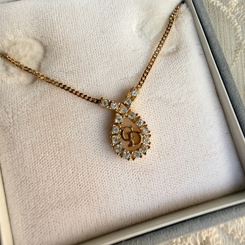 Christian Dior 水滴形萊茵石 頸鏈 項鏈 鍍金-4