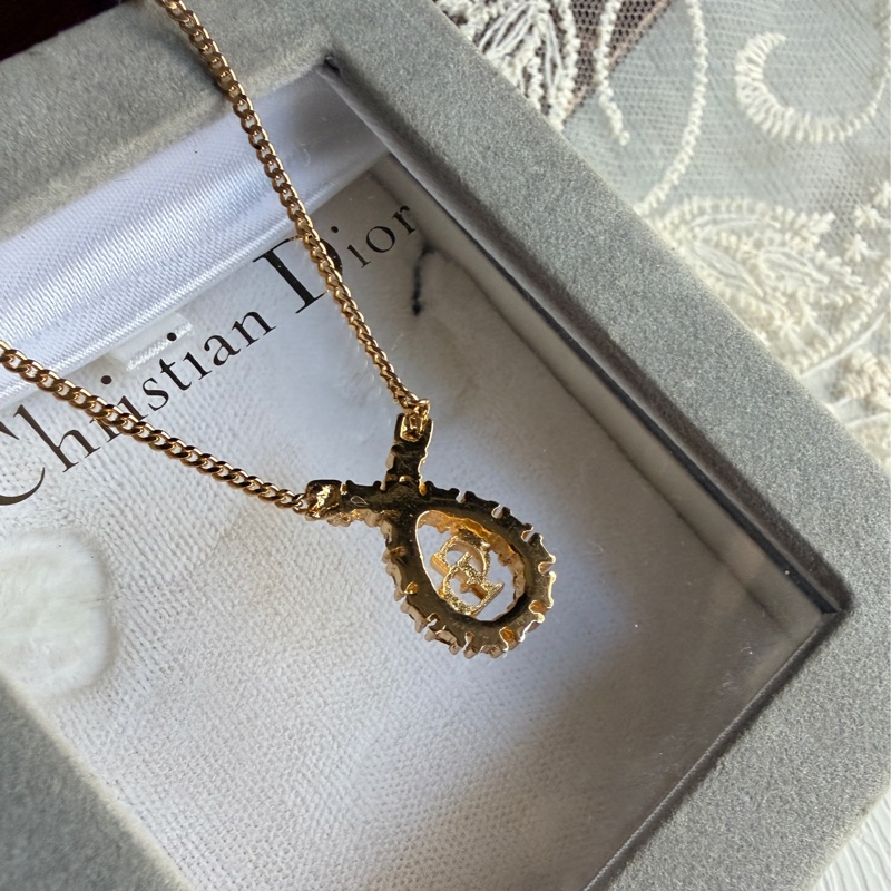 Christian Dior 水滴形萊茵石 頸鏈 項鏈 鍍金-5