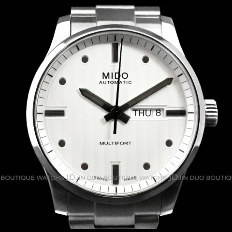 金鐸精品~W897 MIDO美度Multifort先鋒系列銀白色日內瓦波紋面盤42mm自動上鍊男用腕錶