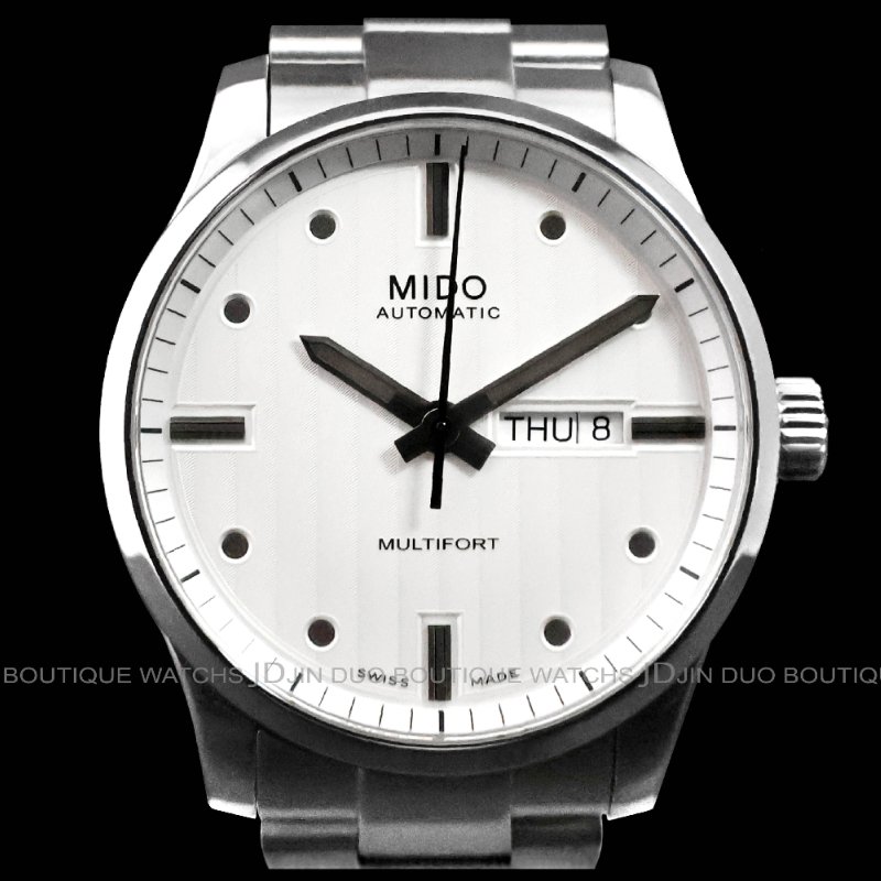 金鐸精品~W897 MIDO美度Multifort先鋒系列銀白色日內瓦波紋面盤42mm自動上鍊男用腕錶-0