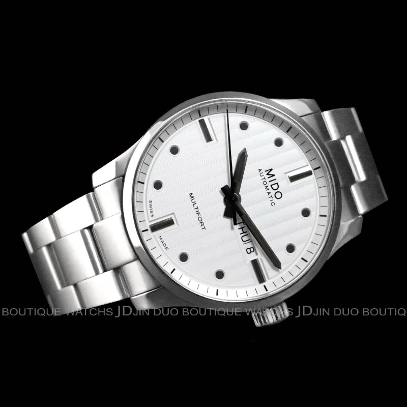 金鐸精品~W897 MIDO美度Multifort先鋒系列銀白色日內瓦波紋面盤42mm自動上鍊男用腕錶-1