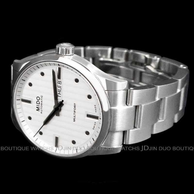 金鐸精品~W897 MIDO美度Multifort先鋒系列銀白色日內瓦波紋面盤42mm自動上鍊男用腕錶-3
