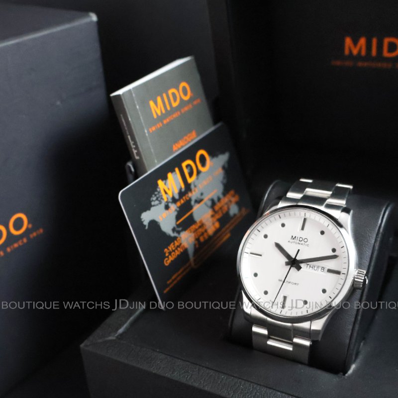 金鐸精品~W897 MIDO美度Multifort先鋒系列銀白色日內瓦波紋面盤42mm自動上鍊男用腕錶-5