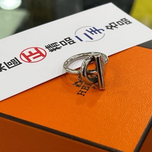 東區正精品㊣HERMES Echappée 925 愛馬仕純銀小Q圓型T字釦環戒指 50號RZ6186-1