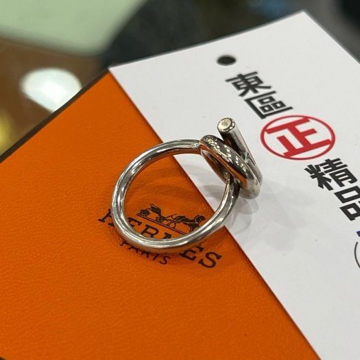 東區正精品㊣HERMES Echappée 925 愛馬仕純銀小Q圓型T字釦環戒指 50號RZ6186-3
