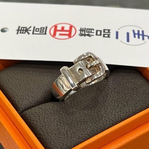 東區正精品㊣HERMES 925 愛馬仕純銀皮帶環戒指 62號RZ6175