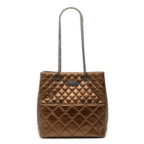 香奈兒 2.55 絎縫鏈條肩背包，青銅色和棕色皮革，女士款