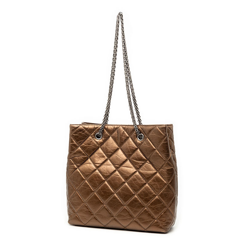 香奈兒 2.55 絎縫鏈條肩背包,青銅色和棕色皮革,女士款-1