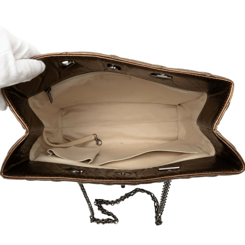 香奈兒 2.55 絎縫鏈條肩背包,青銅色和棕色皮革,女士款-3