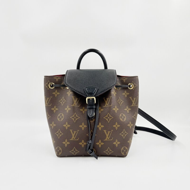 Louis Vuitton - 原花拼黑色牛皮下蓋磁吸束口Montsouris BB後背包-1