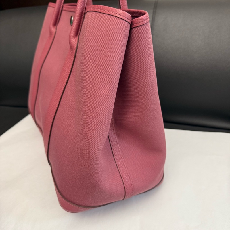 Hermes愛馬仕粉紅色garden party 花園36手提包 T刻 帆布拼皮好價帶走 尺寸：36-2