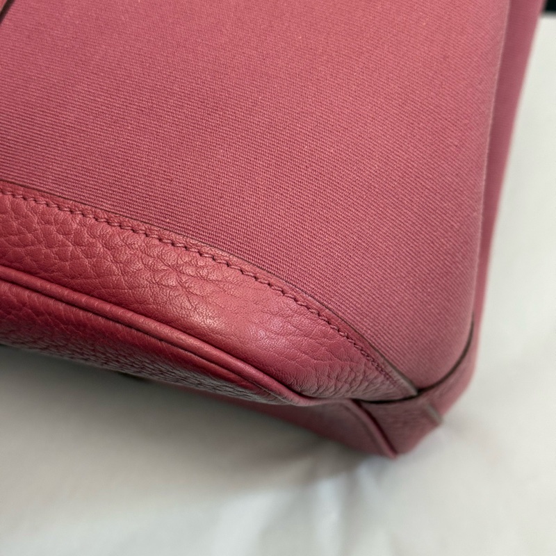 Hermes愛馬仕粉紅色garden party 花園36手提包 T刻 帆布拼皮好價帶走 尺寸：36-7