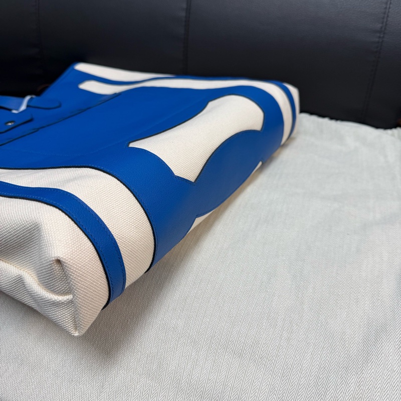 Hermes愛馬仕 Petith monisieur帆布拼皮藍色拼色 托特包-2