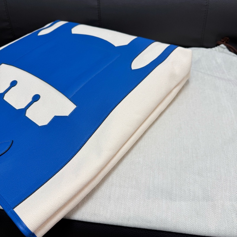 Hermes愛馬仕 Petith monisieur帆布拼皮藍色拼色 托特包-4