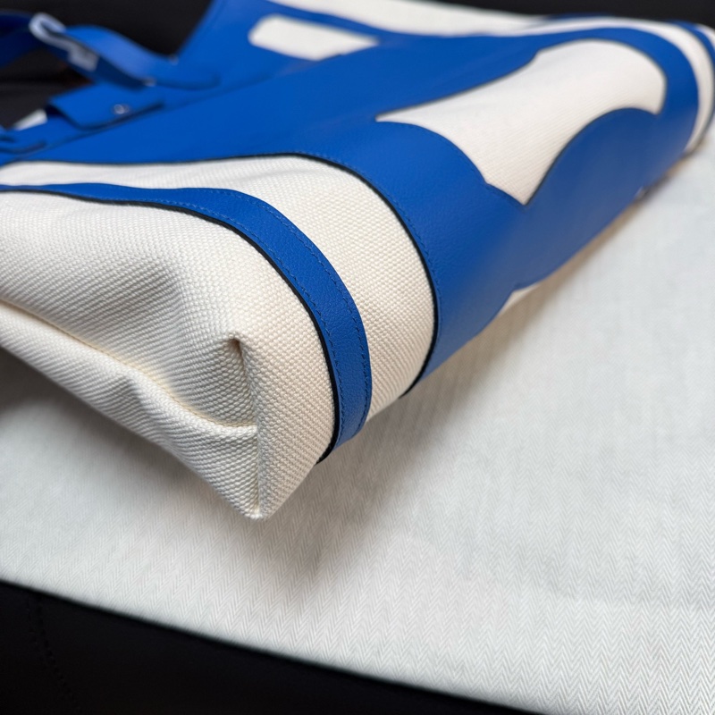 Hermes愛馬仕 Petith monisieur帆布拼皮藍色拼色 托特包-5