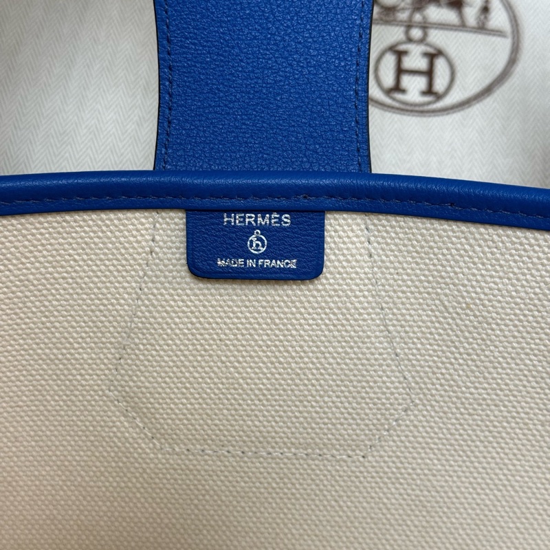 Hermes愛馬仕 Petith monisieur帆布拼皮藍色拼色 托特包-7
