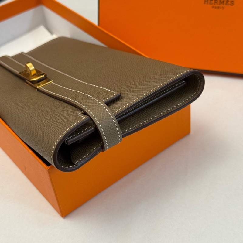 Hermes愛馬仕大象灰金扣Kelly錢包長款錢夾 可加肩帶秒變kellytogo斜挎背 e皮Y刻-2