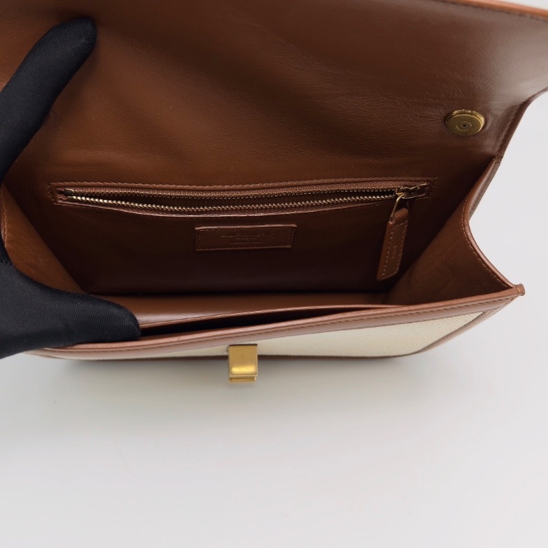 YSL carre焦糖拼色帆布肩背斜背豆腐包23*17*5 99新配件塵袋-2