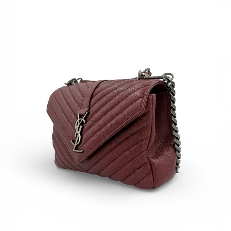 Saint Laurent - 勃艮第紅牛皮V形紋學院包╻中號-2